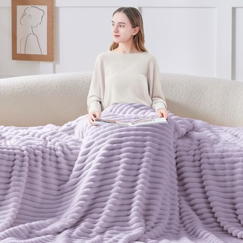 Image of BEDELITE Ribbed Twin Blanket for Couch & Bed, Lavender Fog, 60 inchx80 inch | Ultra-Soft Plush Fleece, Cozy, Warm Yet Lightweight, Ribbed Texture, Home Decor, Machine Washable, Giftable, All-Season Use