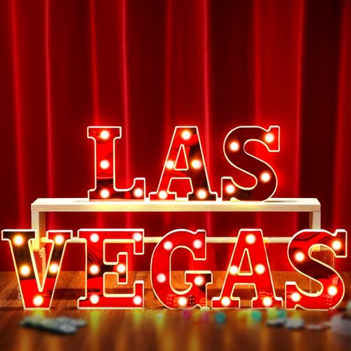 Aurelema Las Vegas Light up Letters Sign Party Decorations Battery Powered Marquee Lighted Sign LED Alphabet Letter Lights for Night Party Tabletop Decor Supplies