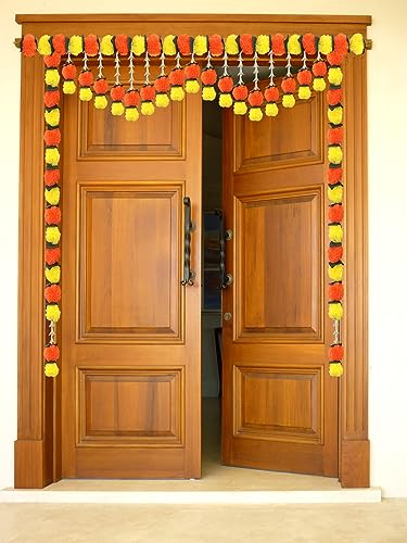 Image of Tia Crafts Artificial Marigold Jasmine Garlands Flower Door toran Door hangings | Garlands for Home Decoration | bandanwar Door Flower toran (Marigold Jasmine Design 3)