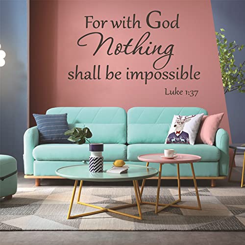 Bible Verse Wall Decals Peel and Stick, for with God Nothing Shall be Impossible Luke 1:37 Wall Art Saying Sticker - Image 2