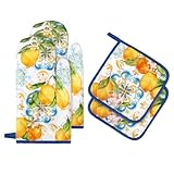 Arquiel Guante De Horno Agarraderas 4PCS, Hacer Barbacoas Microondas Y para La Chimenea Regalo(Verano Limón)
