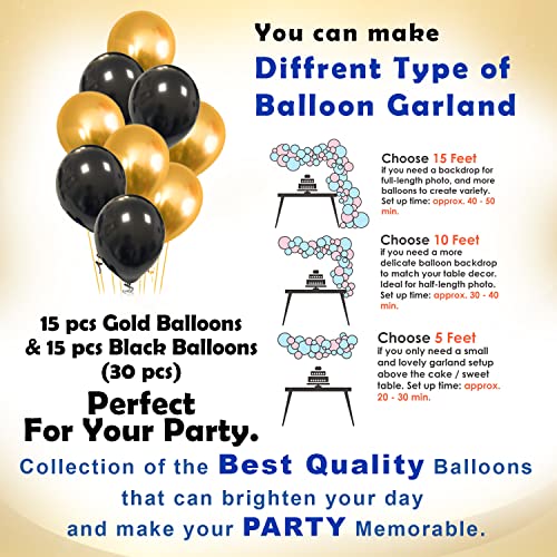 Image of Party Propz 43 Pcs Black & Gold Happy Birthday Banner, Balloons, Swirls Decoration Combo for 21st / 30th / 40th / 50th / 60th / Women /Adult /Kids Birthday Decoration