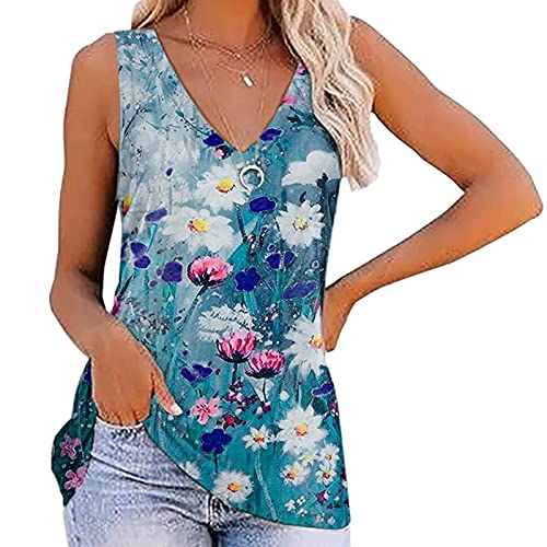 Mlide Womens Casual V Neck Tank Top Summer Loose Fit Sleeveless Beach Boho Cami Tee Shirt Cute Print Blouses Tee #TOP2