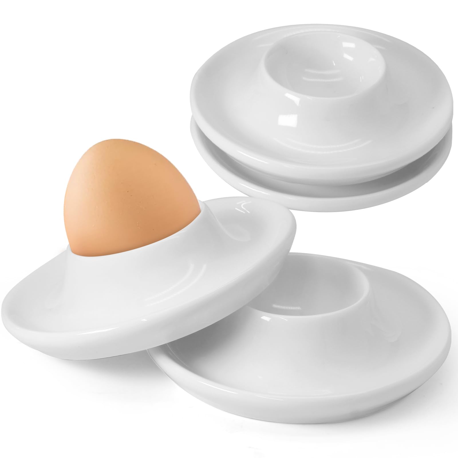 Lot de 4 coquetiers en céramique blanche dure pour restaurant, cuisine et fêtes pour petit déjeuner, servir et repas (cercle)
