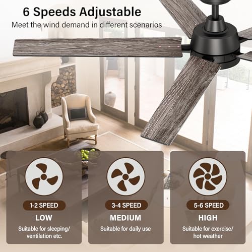 Image of 60 Inch Black Ceiling Fans with Lights and Remote, Large Ceiling Fan