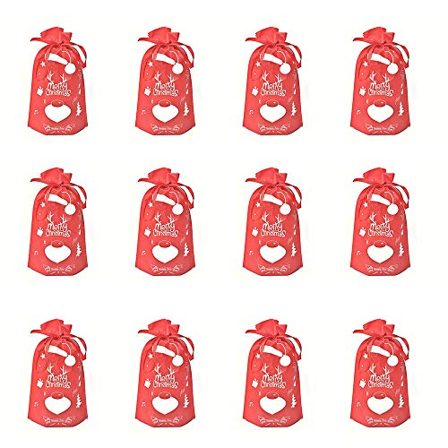 Sacco di Natale con Cordoncino, Borsa con Coulisse Candy,12 Pezzi Sacchetto Portaoggetti di Natale Riutilizzabile per Mettere Candy,Calza di Natale, Mela,Regali,Decorazioni Natalizie