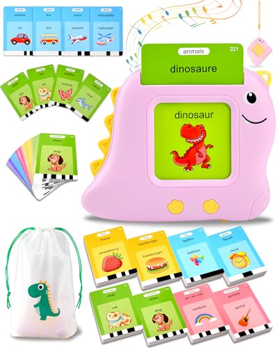 510 Mots Carte Flash Parlante Français, Jouer Enfants pour Enfants de 2 à 6 Ans, Cartes éducatives Cadeaux d'anniversaire Rose (Français/Anglais/Bilingue)