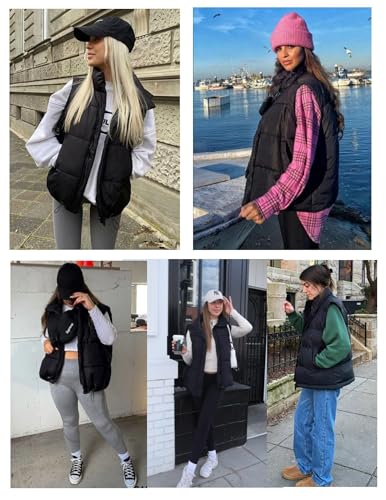 Zeagoo Women Puffer Vest Lightweight Stand Collar Sleeveless Winter Warm Zip Up Padded Outerwear Jackets with Pockets Black S - image 6
