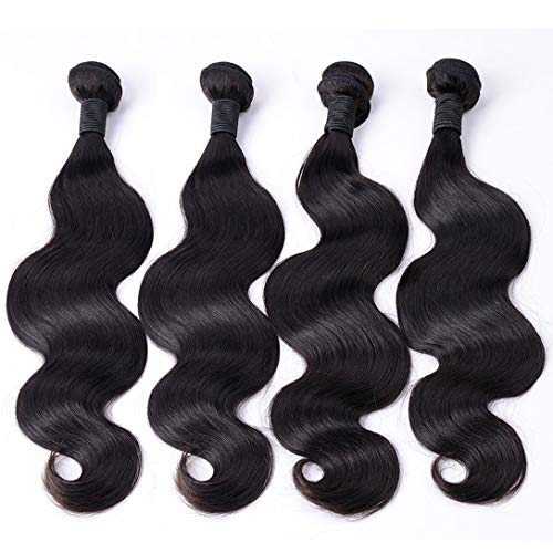 FEIBIN 8A Brazilian Body Wave 100% Human Hair Unprocessed Virgin Body Wavy 4 Bundles Brazilian Body Wave Human Hair Extensions 14 16 18 20 Inch Natural Black