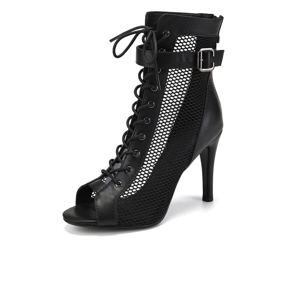 Bottines de Danse Latine Femme à Lacets Peep Toe Chaussures de Danse à Talons Hauts, Modèle DS K92