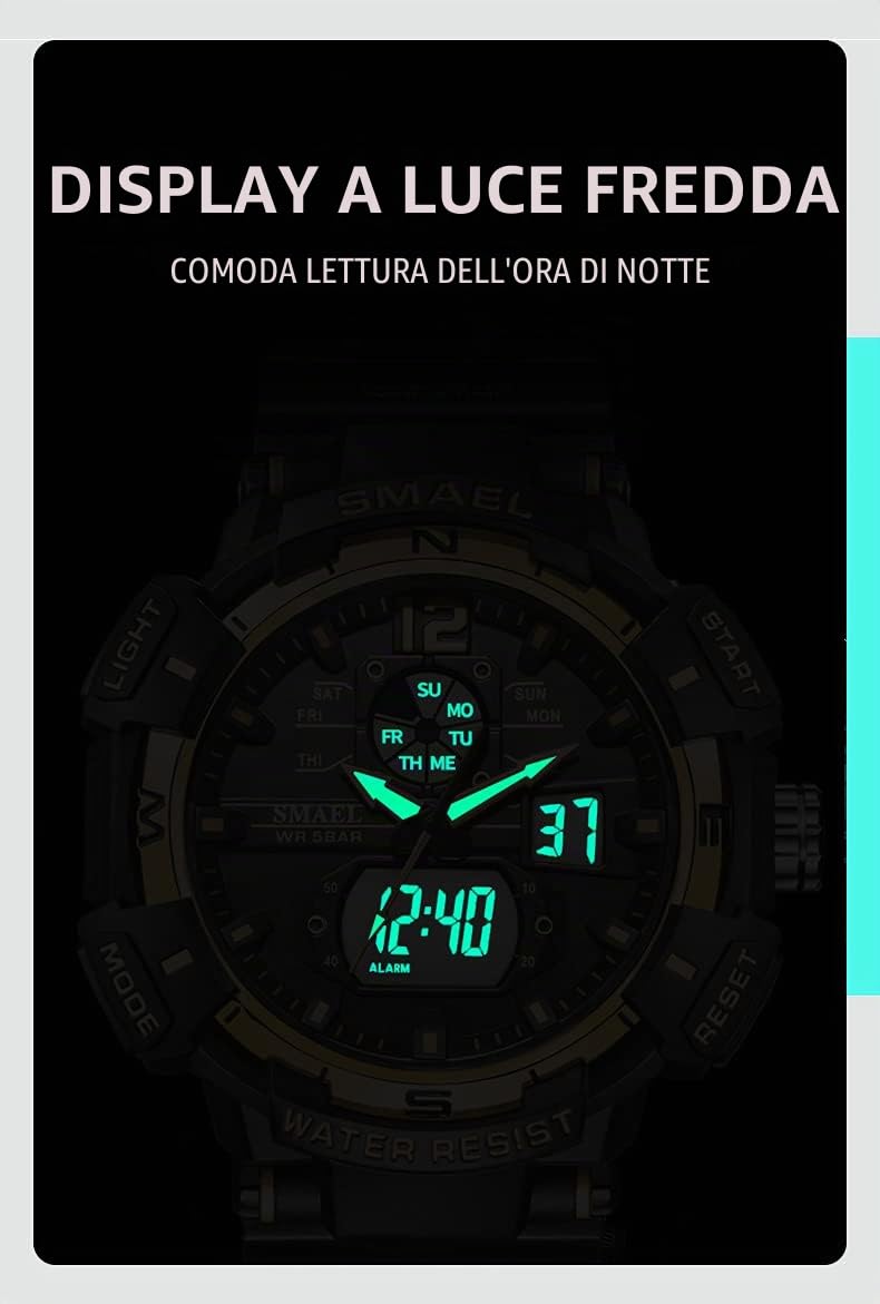 KXAITO Orologio sportivo militare da uomo, impermeabile, con visualizzazione della data, multifunzione, LED, sveglia, cronometro