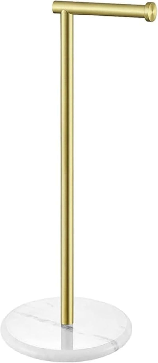 垂直タオルラック、自立式バスルームラック、棚カウンタートップタオルラック、大理石ベースブラケットロッドハンガー (ゴールデン)