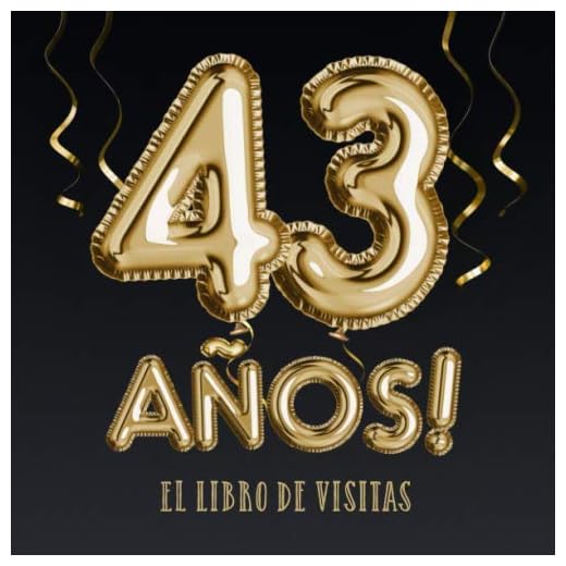 43 años - El libro de visitas: Decoración para el 43 cumpleaños – Regalos para hombre y mujer - 43 años - Edición Globos Oro Negro - Libro de firmas para felicitaciones y fotos de los invitados