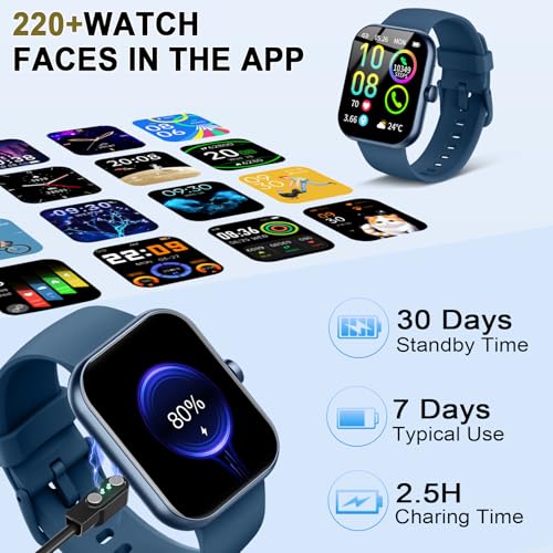 Image of Smart Watch for Men Women (Answer /Make Call), 1.96 inchHD Smartwatch with Heart Rate /Sleep Monitor /Pedometer, 113+ Sports Modes, New Fitness Watch IP68 Waterproof, Activity Tracker for Android iOS-Blue