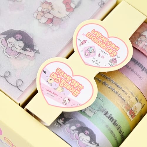 Image of GASHINA STORY Masking Tape & Stickers Set - 5 Pcs for Crafts & Decor - Twinkle Pearl Design - Cute Kawaii Masking Tape Bulk - for Diary /Journal /Planners - Gift Box (San-Rio Characters)
