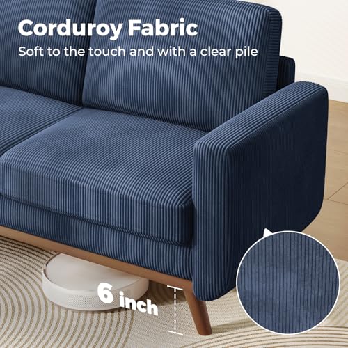 Image of Vesgantti 68 inch Loveseat Sofa Dark Blue, Comfy Corduroy Couch with Spring Cushion and Solid Wood, Modern Extra Deep Seat for Bedroom, Living Room, Office