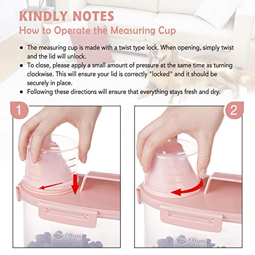 Kytely Upgraded Airtight Pet Food Storage Container, Small Dog Food Container With Measuring Cup, Cat Food Container With Pour Spout, 4 Seal Buckles Food Dispenser For Regular Food, Dogs, Cats, Birds (Pink) #TOP4