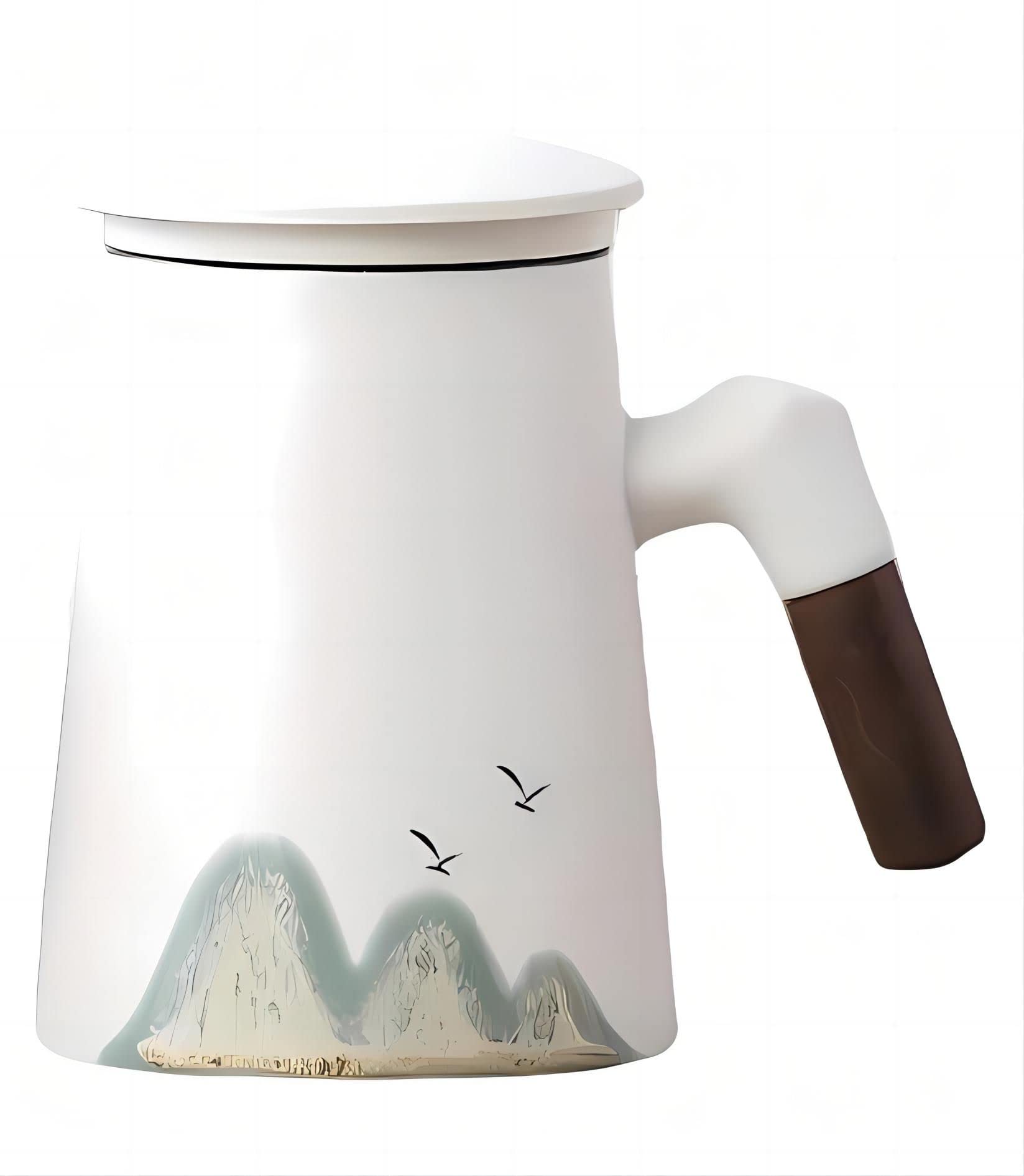 Tazze Tazza in Ceramica da 450 ml con Coperchio e infusore per tè, Tazza da tè con Coperchio per separare Le Foglie di tè, Perfetta per preparare Il tè (Bianco)