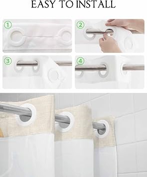 No Hook Shower Curtain with Snap in Liner Set,Abstract Sun Mountain Scenery Waterproof Fabric Shower Curtains Retro Gradient Art on Linen Double Layer Bath Curtain for Bathroom,36Wx72L
