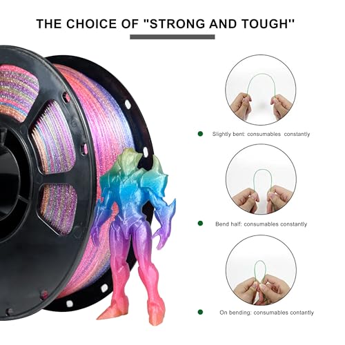 Image of iBOSS PLA Plus Filament 1.75mm+ /- 0.02 mm, 3D Printer Filament Transparent Multicolor Filament with Shiny Glitter, 3D Printing Filament, 1KG /Spool Transparent Sparkling Rainbow