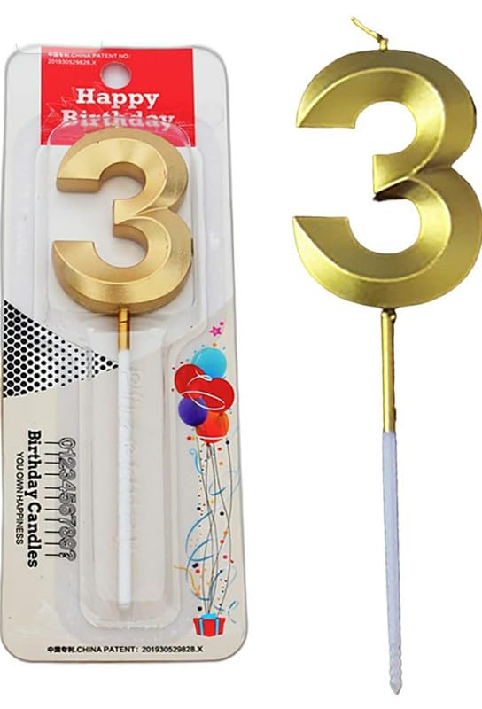 Image of Number Candles 3 inch for Birthday, Wedding, Engagement, Valentines Day Celebration, Theme Party, Bridal Shower Decoration Gold (Numerical No 3)