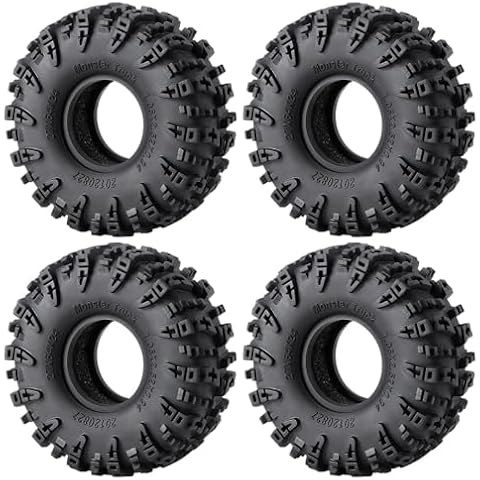 MOHERO 4Pcs 1.1 Tires - 64mm All Terrain Soft Sticky Tires for 1/18 TRX4M 1/24 SCX24 RC Crawlers Car Upgrade Parts(Style A) Cover