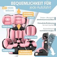 KIDIZ® Autokindersitz i-Size R129 100-150 cm bis 12 Jahre – Kinderautositz Gruppe 1/2/3 ohne Isofix, mitwachsender Kindersitz, 5-Punkt-Gurt, höhenverstellbare Kopfstütze, Sitzerhöhung Auto, Rosa – Ansicht 6