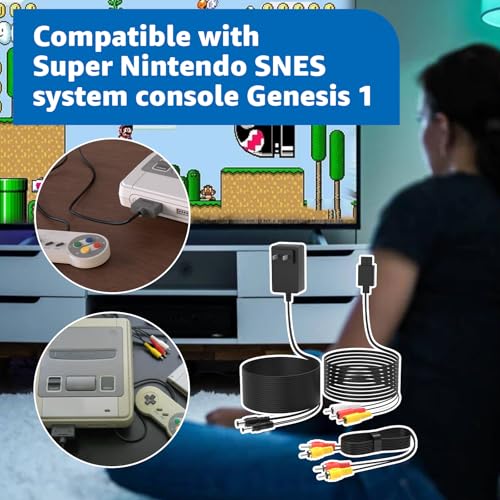 Norward AC Adapter for Nintendo SNES Nes Power Cord, Audio Video AV Cable and AV to TV RCA Cord Compatible with Super Nintendo SNES Nes Genesis 1 Systems Game Console Power Supply