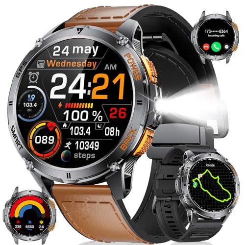 LIGE GPS Smart Watch for Men, Compass/LED Flashlight/1.43" AMOLED Smartwatch, IP68 Waterproof/Swim Mode/Pedometer/170+ Sports Mode Fitness Tracker, Men's Smart Watches for Android iPhone Compatible