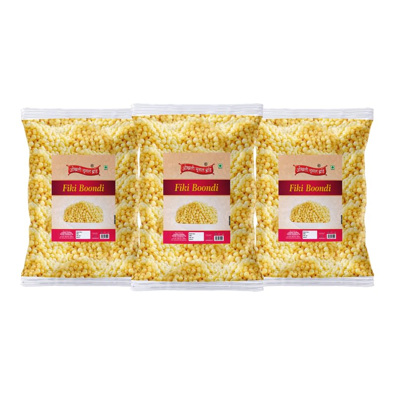 Image of OKHLI MUSAL BRAND Bundi Chach Buttermilk Curd Dahi Raita Boondi Snacks | Nagpur Khari Boondhi Boondi for Raita Plain Boondi Fiki Boondi Sada Boondi Murmure | Healthy and Hygenic Bundi-250g*3Pack