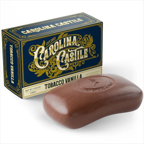 Body Wash Castile Soap Bar for Sensitive Skin Long Lasting Natural Bar Soap for Men w/Olive Oil and Cocoa Butter - Vegan Tobacco Vanilla Scented by Carolina Castile 5 oz Each