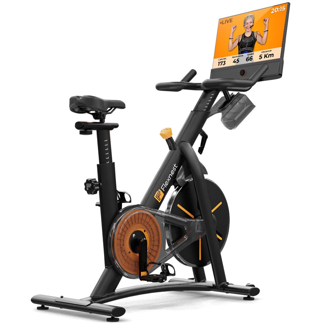 Flexnest Flexbike Exercise Cycle Smart Bluetooth Exercise Cycle For Home With 500+ Live Classes On App,100 Resistance Levels Cycle For Exercise At Home Gym Workout & Cardio Spin Bike (Flexbike Plus 2.0)