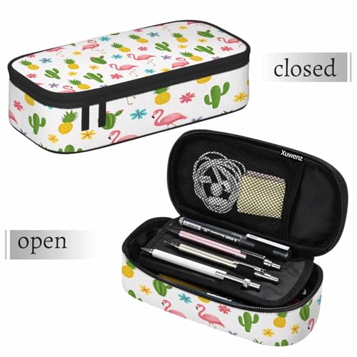 Image of Flamingo Pencil Bag Tropical Bird Cactus Pineapple Flower Summer Big Capacity Pencil Case Pencil Pouch Pen Bag School Students Boy Girl