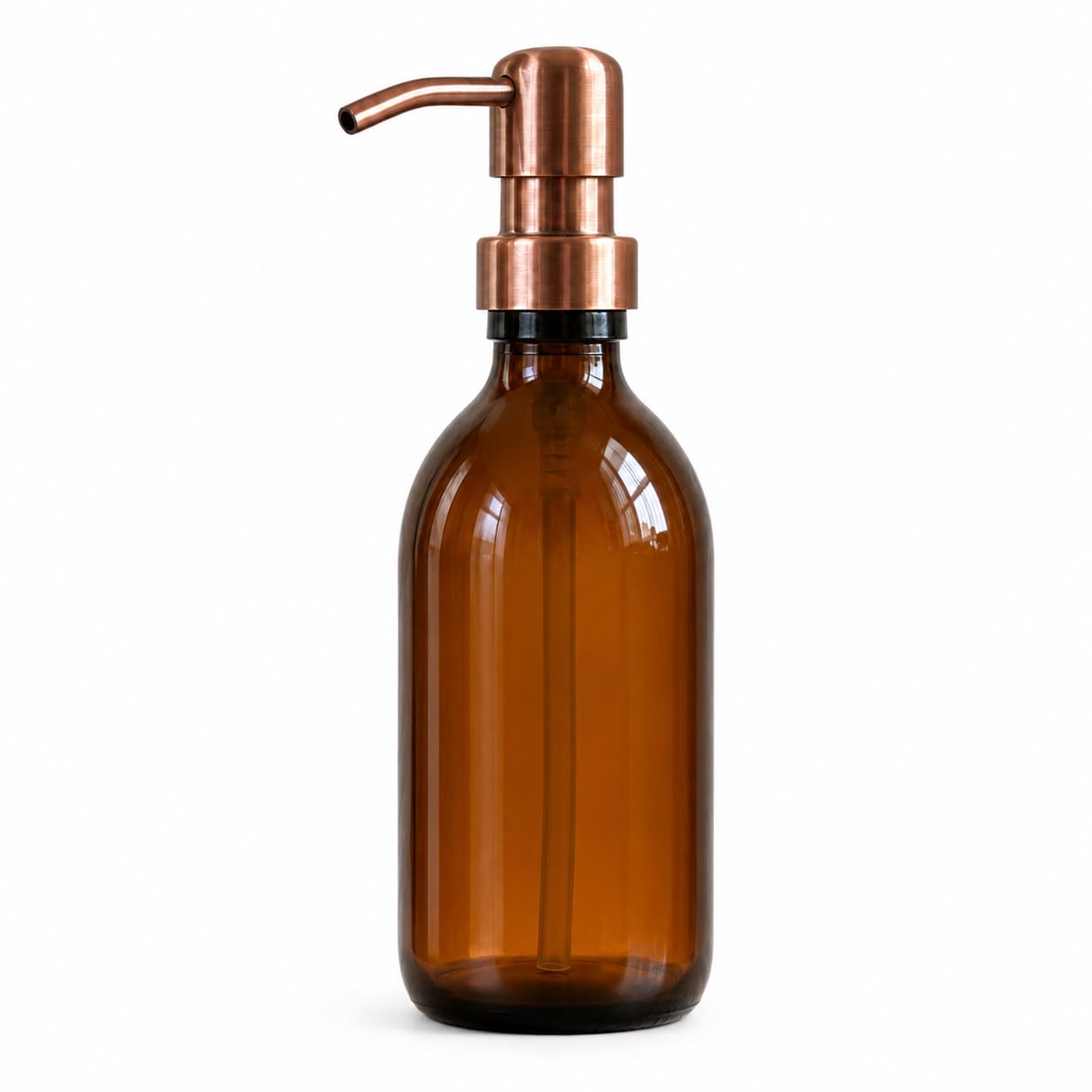 AVALON 250ml Amber Glass Soap Dispenser Bottles with On Trend Metallic Pump - Empty Refillable Containers for Liquid Soaps, Lotions, and More (Pack of 1, Copper Style Pump)