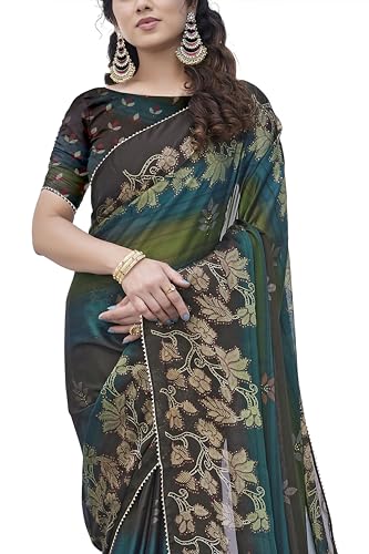 Image of MIRCHI FASHION Saree for Woman Chiffon Foil Work Floral Printed | Ethnic Sari for Function and Farewell with Unstitched Blouse Piece (Available in 15 Colors)