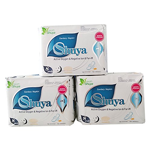 SHUYA Ultra Thin Overnight Long Sanitary Pads for Women with Negative ion Patented Strip,Herbal Scented 24Pieces(Pack of 3)