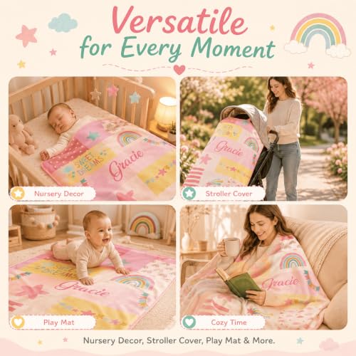Image of Personalized Baby Blankets with Name, Custom Baby Name Blanket for Girls Boys Kids, Customized Baby Gifts for Newborn Shower, Birthday, Memorial Day, Soft Fleece