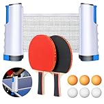 Flintronic Table Tennis Set, Portable TableTennis Pack with 2 Ping Pong Rackets, 6 Balls, 1 Extendable Net, 1 Bag, Table Tennis Set for Indoor, Outdoor Game (Blue)
