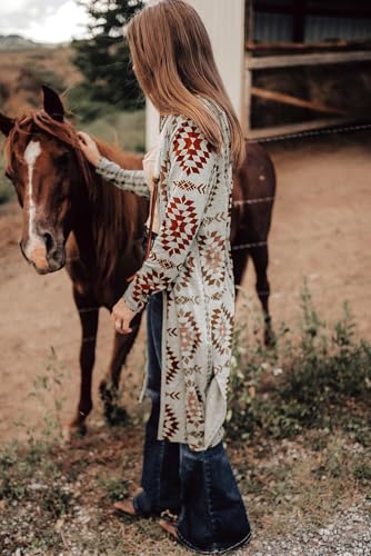 Women's Brown Aztec Open Front Long Cardigan - Western Style2