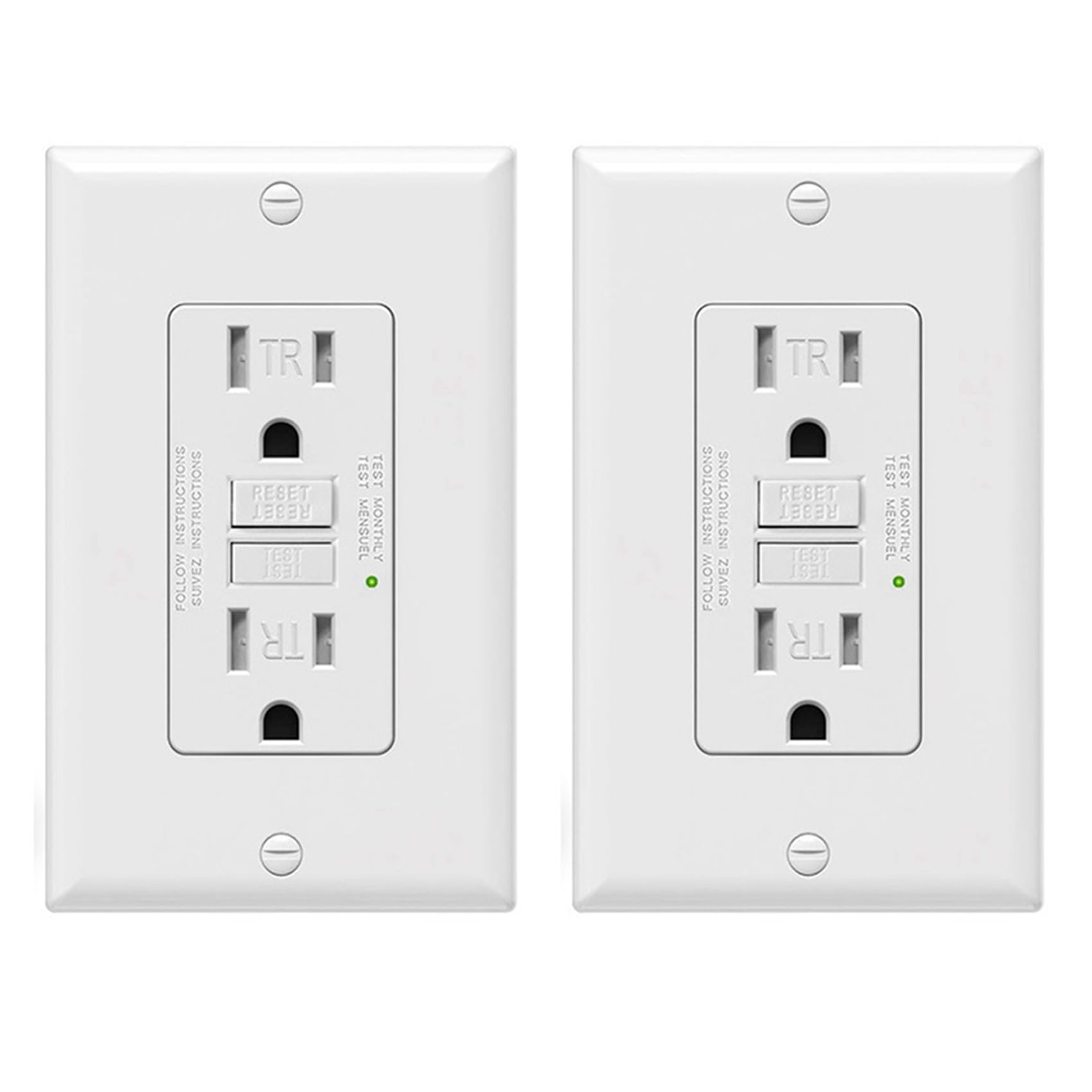 Jnchdghwa White 2X Gfci Outlet 15 Amp, Self-Test Gfi Electrical Outlet, Tamper Gfci Receptacle With Wall Plate