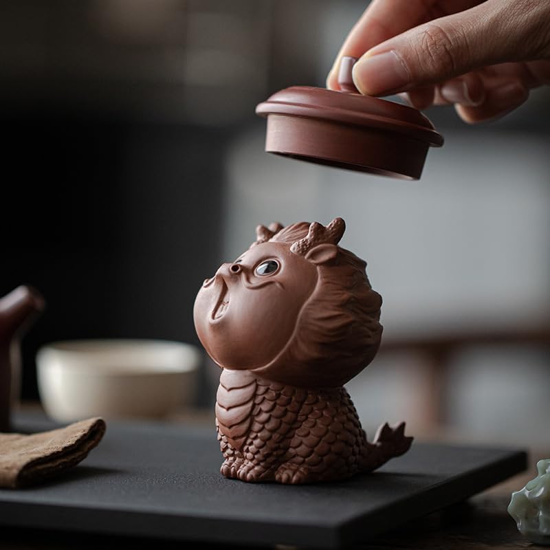 Hormsdar Hamd-Made Dragon Tea Pet Purple Clay Statue Kung Fu Tea Tray Decor Tea Lover's Gift Home Office Desk Feng Shui Ornament