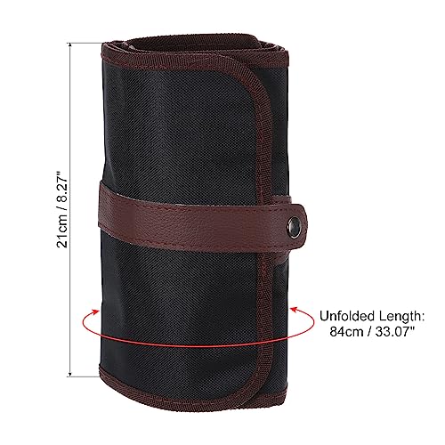 Image of PATIKIL Handmade 72 Slots Roll Up Pencil Case, Oxford Cloth Pencil Wrap Pouch Pen Holder Organizer for Artist Drawing Coloring Sketching, Brown /Black