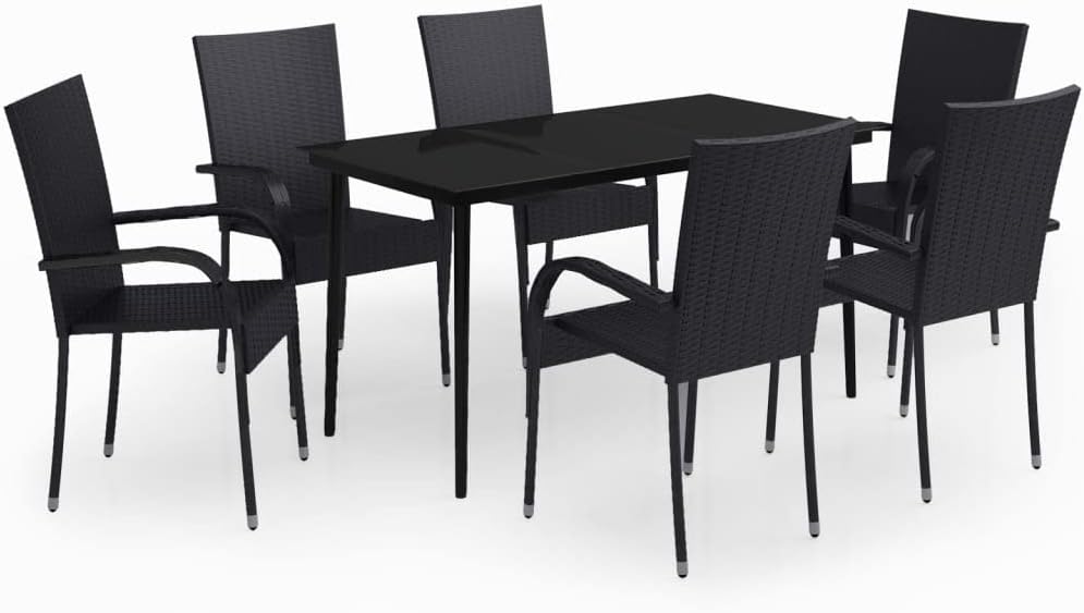 vidaXL Patio Dining Set 7 Piece Garden Outdoor Lawn Yard Terrace Balcony Dining Dinner Table and Chair Seat Seating Furniture Black