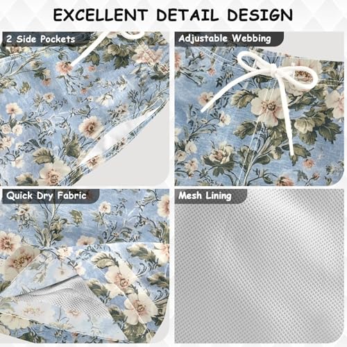 Pigsaly Boys Swim Trunks Vintage French Floral Blue Boys Board Shorts Swimsuit Swimwear Summer Bathing Suit 5T3