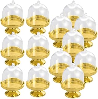 BLLREMIPSUR 12pcs Mini Cake Stand Cupcake Display Plate with Lid, Plastic Candy Box Candy Holders with Dome Cover Party Supplies for Birthday Party Wedding Decoration