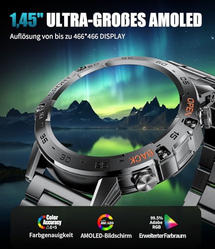 LIGE Smartwatch Herren Militär mit 530mAh Akku, 1.43'' AMOLED Sportuhr mit Telefonfunktion(3 Bänders), Herzfrequenz, SpO2, Schlafmonitor, IP68 Wasserdicht 120+ Sportmodi Fitnessuhr für Android iOS – Bild 3