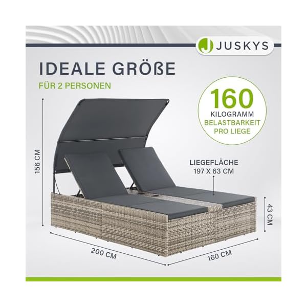 Juskys Syros Polyrattan Doppelliege mit Dach