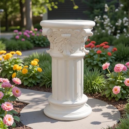 English Rosette Indoor Outdoor Sculptural Garden Plinth Base Statue Riser Weatherproof Sturdiness Plinth Base Statue Riser for Statues Flower Pots Decor Cast Stone Resin Antique Stone Finish (D-)