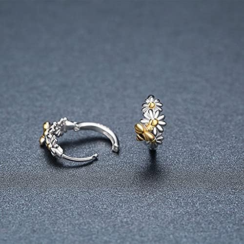 Daisy Earrings, Hypoallergenic 925 Sterling Silver Bee/Butterfly with Small Daisy Flower Hoop Earrings Gift for Women Teens Mom
