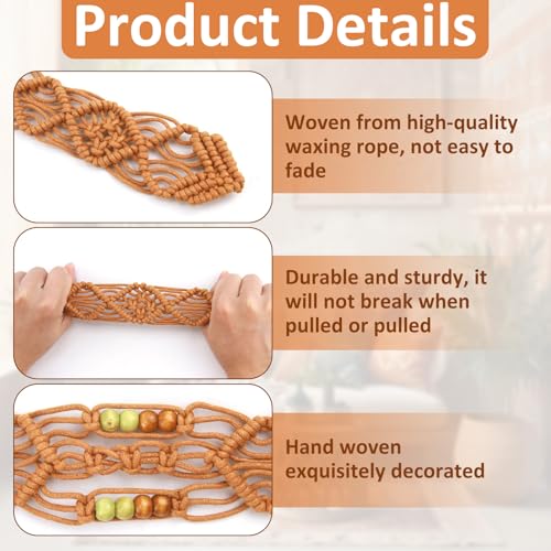 Boho Belt for Women, Bohemian Woven Waist Belt, Adjustable Brown Braided Belt for Dresses Jackets Bikinis, Handcrafted Rattan Belt for Women3